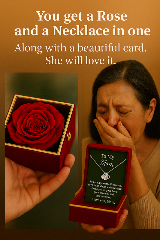 Mom I Love You – Preserved Rose Box with Love Knot Necklace & Heartfelt Message