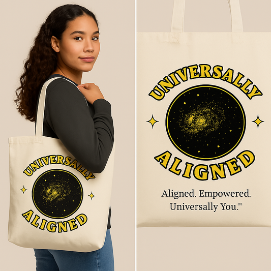 Universally Aligned Tote – Celestial Canvas Bag for Mindful Living, Manifestation & Cosmic Vibes