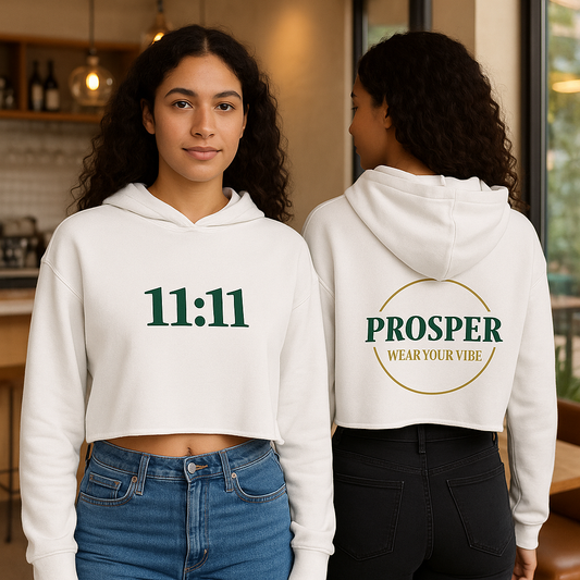 11:11 Cropped Hoodie | Angel Number Manifestation Sweatshirt | PROSPER Growth Gift | Aesthetic Spiritual Apparel | Law of Attraction Clothing
