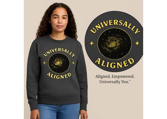Universally Aligned Crewneck Sweatshirt – Spiritual Galaxy Sweatshirt | Manifestation Pullover | Astrology-Inspired Cozy Sweater