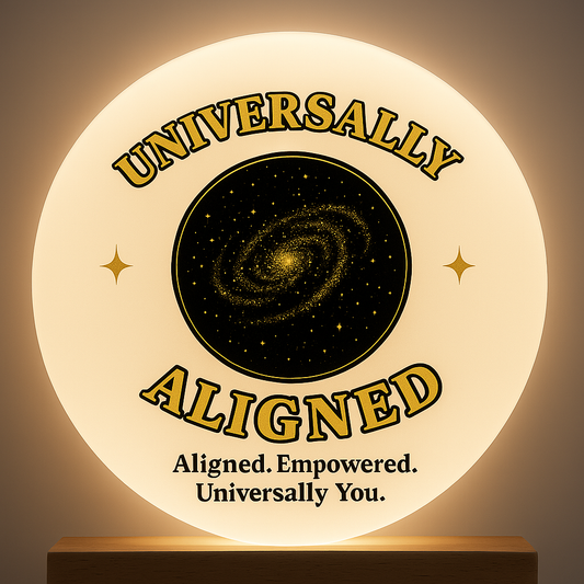 Universally Aligned LED Acrylic Plaque – Spiritual Night Light | Cosmic Desk Display | Galaxy-Inspired Gift with Color-Changing Base