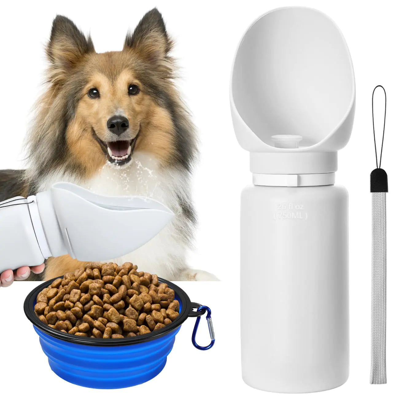 Dog Water Bottle Portable 25oz/750ml Travel Dog Water Bottle with Collapsible Dog Bowls Large Lightweight & Leak Proof Silicone Dog Drinking Water Bowl-Ideal for Walking Hiking Travel Road Trips