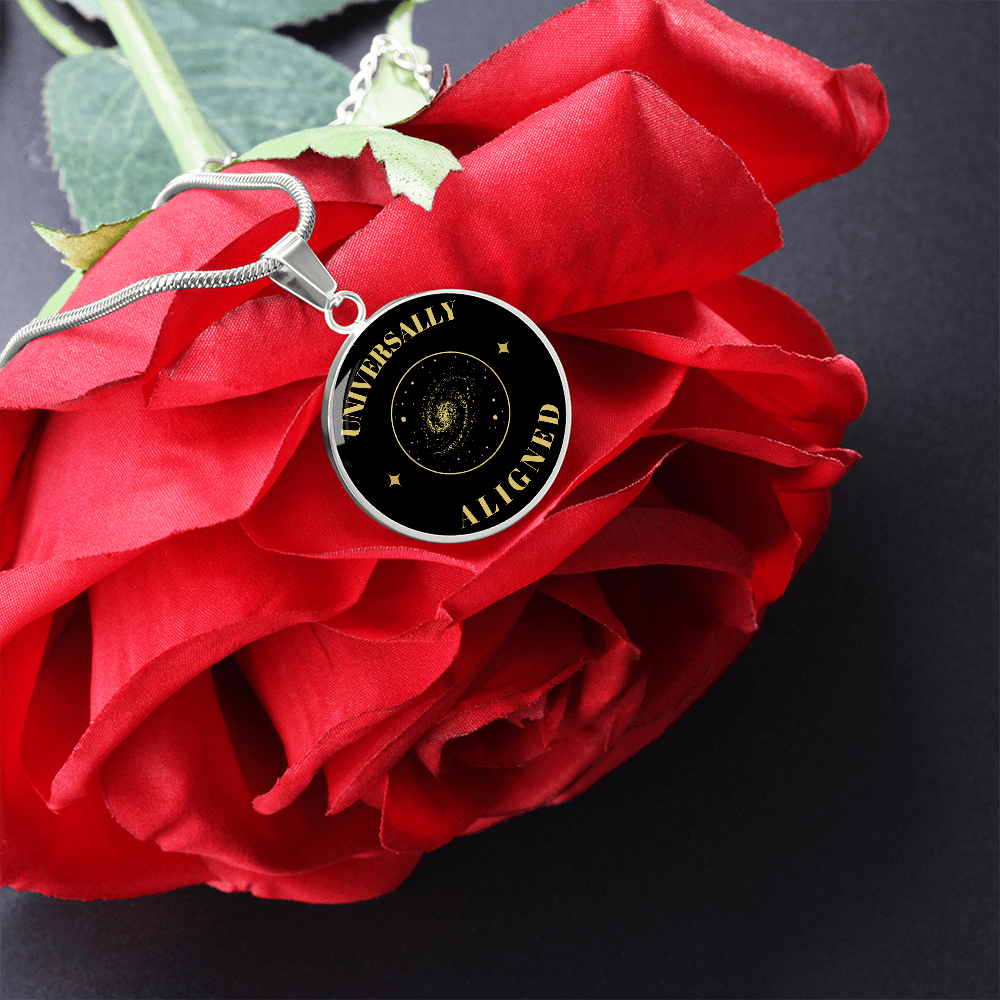 Universally Aligned Gold Pendant Necklace – Spiritual Galaxy Medallion, Celestial Energy Jewelry, Mindfulness Gift for Her or Him